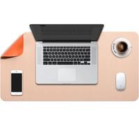 Sous-Main Bureau, Tapis De Bureau, Tapis De Clavier Et Souris, Tapis De Portable, Pad Écriture, Mouse Pad Xl, Pour Bureau/Maison/Gaming, Double Face En Cuir Pu 70 X 35Cm (Beige/Orange)