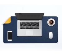 Sous-Main Bureau, Tapis De Bureau, Tapis De Clavier Et Souris, Tapis De Portable, Pad Écriture, Mouse Pad Xl, Pour Bureau/Maison/Gaming, Double Face En Cuir Pu 70 X 35Cm (Bleu Foncé/Jaune)