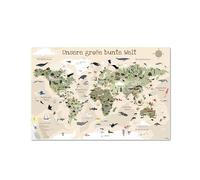 Sous-main carte du monde pour enfants, édition beige, 60 x 40 cm, dessiné à la main, essuyable, antidérapant et élégant, sous-main pour enfants, au design calme, sans BPA, fabriqué en Allemagne