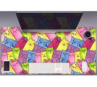 Sous-main de Bureau 45x90 cm Idéal à la Maison Antidérapante Facile à Nettoyer Protection des Surfaces Bords Arrondis Vinyle PVC pour L’espace de Travail Imperméable - Chats heureux