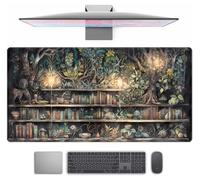 Sous-main de bureau avec motif de bibliothèque de forêt mystique, tapis XXL pour souris, clavier et ordinateur portable, décoration de bureau pour femme, 80 x 40 cm, vert