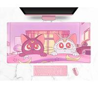 Sous-main de bureau avec motif de chats d’anime kawaii, tapis de clavier et souris sans fil XXL, couverture complète, pour bureau et maison, pour joueuse, 80 x 40 cm, rose