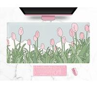 WatercolorTulip Tapis de souris de jeu étendu XXL Kawaii Anime rose et vert Grand tapis de souris complet pour clavier sans fil avec bords cousus 80 x 40 cm