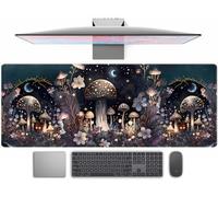 sous-Main de Bureau avec Motif Mignon de Champignons et lunes, Tapis XL avec Bords Cousus pour Ordinateur Portable, Clavier et Souris, décoration de Bureau pour Femme, 80 x 30 cm, Noir