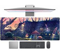 Sous-main de bureau avec motif mignon de forêt onirique, champignons magiques et chats d’anime kawaii, tapis XL pour souris de jeu, ordinateur portable et clavier, pour femme, long, 80 x 30 cm