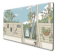 Sous-main de bureau avec motif mignon de rue japonaise avec chat d’anime, tapis XXL pour souris, clavier et ordinateur de jeu, bords cousus, pour bureau et maison, style kawaii