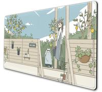 Sous-main de bureau avec motif mignon de rue japonaise avec chat d'anime, tapis XXL pour souris, clavier et ordinateur de jeu, bords cousus, pour bureau et maison, style kawaii