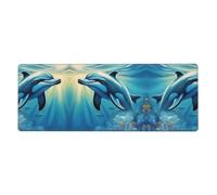 Sous-main de bureau en polyester avec base en caoutchouc de 3 mm pour le travail de bureau, les jeux et les jeux vidéo Motif dauphin océan