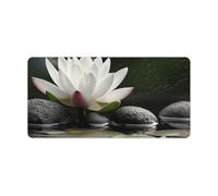 Sous-main de bureau, motif lotus et pierres zen noires, multi-usage, haute friction, durable, tapis de bureau pour clavier et souris