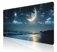 Sous-main de bureau, motif lune et étoiles au-dessus de la mer, grand tapis de souris de jeu XXL, base en caoutchouc antidérapant, bords cousus, tapis de souris pour clavier d'ordinateur, pour la