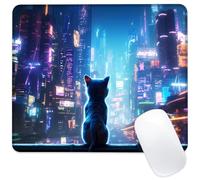 Sous-main de bureau, petit tapis de souris de jeu motif chat animé, cyberpunk, Neon City, base en caoutchouc antidérapant avec bords cousus pour jeux vidéo, ordinateurs portables, bureau 23,9 x 20,1