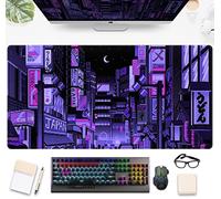 Sous-main de bureau violet, rues de Tokyo, grand tapis de souris et de jeu rétro, pour clavier, ordinateur portable, japonais, taille XXL, esthétique, néon, pixel, tapis de bureau, femme, 80 x 40 cm