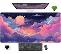 Joli tapis de souris de jeu motif nuages et espace rose, violet, taille XXL, grand tapis de souris étendu 80 x 40 cm, pour ordinateur portable et tapis de souris pour femme, décoration de bureau