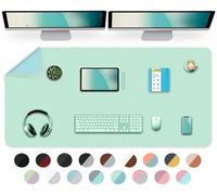 Sous-main double face, grand sous-main imperméable en cuir synthétique lisse, tapis de souris, organiseurs de bureau, décoration de table de bureau ou de maison pour lire et écrire (vert lac + bleu