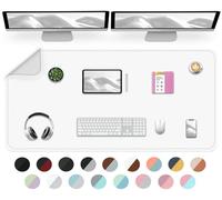 Sous-main double face, grand sous-main imperméable en cuir synthétique lisse, tapis de souris, organiseurs de bureau, décoration de table de bureau ou de maison pour lire et écrire (blanc + argenté