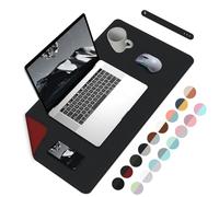 Sous-main double face imperméable en cuir PU grand tapis de souris protection de table facile à nettoyer tapis d'écriture portable - noir + rouge, 60 x 35 cm