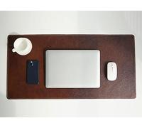 Sous-main en cuir véritable, Grand tapis de souris de bureau, Surface d'écriture lisse, Base antidérapante, Accessoire de bureau durable et élégant(RedBrown,80x50cm)