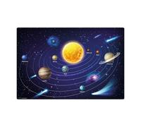 Sous-main lavable pour enfants - Notre système solaire en bleu sur fond français - 60 x 40 cm - en vinyle de haute qualité