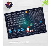 Sous-main pour bureau pour enfants - Feuille d’apprentissage en français pour la rentrée scolaire avec un design spatial ABC, 1x1, heures - 60 x 40 cm - en vinyle essuyable - Fabriqué en Allemagne