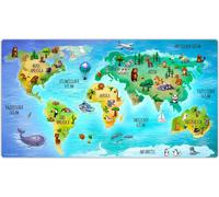Sous-main pour enfants - lavable - carte du monde en allemand avec beaucoup d'animaux bleu - premium vinyl - 74 x 40 cm - Made in Germany