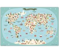 Sous-main pour enfants - lavable - carte du monde en bleu avec animaux - 60 x 40 cm - en vinyle premium - Germany - garçons / garçons