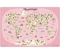 Sous-main pour enfants - lavable - carte du monde en rose avec des animaux en anglais - 60 x 40 cm - en vinyle premium - Germany - Mädchen