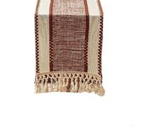 Sous-main rayé avec franges faites à la main - Protection texturée pour bureau et maison - 30 x 180 cm - Rouge (rouge)