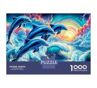 sous-Marin Idée Cadeau - 1000 Pièces De Puzzle Carton Épais Jeu De Puzzle Dauphins in Waves Puzzle De Détente Voyage, Une Énigme du Cadeau De Noël Parfaite pour Adultes 52x38cm/1000pcs