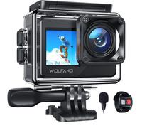 WOLFANG Caméra Sport 4K 20MP WiFi GA120, Caméra sous-Marine étanche 40M pour la Plongée en Apnée, Deux Écrans,Caméra Sport Grand Angle 170 °,EIS, Microphone Externe, Télécommande
