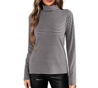 Sous-pull à col roulé pour femme - Pull basique à manches longues - Doux et extensible - Col roulé - T-shirt à manches longues - Coupe ajustée - Pour le printemps, gris, taille unique