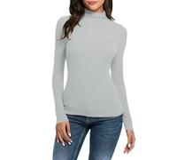 Sous-pull à manches longues pour femme - Col roulé - En coton - Doux et extensible - Couleur unie - Avec col montant - Coupe ajustée, Z2 gris., m