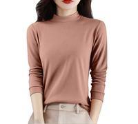 Sous-pull basique à manches longues pour femme - Élastique - Coupe ajustée - Décontracté - Avec col roulé - Élégant - Stretch - T-shirt thermique à col roulé, café, L