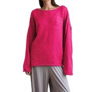 sous Pull Col Roulé Femme Pull Leger Femme Hollow Out Knitted Shirt Spring Summer New Women S Thin Edition Roundneck Trumpet Sleeve Knitted T Shirt Leger Chic Haut Chic Hot Pink M