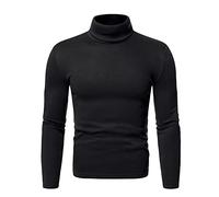 sous Pull Homm Pas Cher Chaud Coupe Slim Douces Chemises À Manches Longues Leger Oublure Polaire en Peluche Coton Col Roulé Tee Shirt Pullover Basic Top pour Les Activités De Plein Noir XL