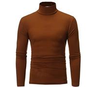 Sous Pull Homme Hauts Thermiques T-Shirt Thermique Manches Longues Haut Chaud Couche De Base Colle Rouler Homme Idéal Pour L'hiver Sous Chemise Sous-Vêtement Thermique Hauts Tops (Coffee, L)