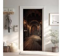 Sous-Sol Brun Foncé Effet 3D Sticker Porte, Rétro Historique Papier Autocollant Porte Mural Décoration, Porte en Bois Antique Stickers Muraux Amovible PVC 77x200 cm w6iB181