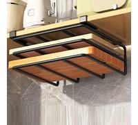 sous Support de Planche à découper, 10.4x11.8x2.4 'Organisateur de Planche à découper en métal en Service Lourd, Planche à découper et Rack de Couvercle en Pot pour Rangement de Cuisine, Noir