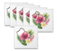 sous Verre Décapsuleur - Flore Hawaii Fleurs Tropical Exotique Jungle Mer Surf - Lot de 6 (92 x 92 mm)