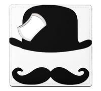sous Verre Décapsuleur - Gentleman Design Noir et Blanc Chapeau Melon et Moustache - 1 unité (92 x 92 mm)