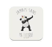 sous Verre en Bois - Jamais sans ma Licorne Humour Mignon Dessin Le Dab du Panda Animaux - 1 unité (95 x 95 mm)