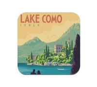sous Verre en Bois - Lac de Come Italie Affiche Poster Vintage Voyage Art Deco 30's - 1 unité (95 x 95 mm)