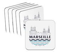 sous Verre en Bois - Marseille Minimalist France Ville Pastis Om - Lot de 6 (95 x 95 mm)