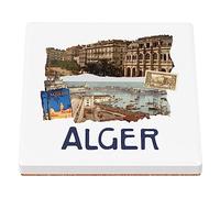 sous Verre en céramique - Alger Collage Voyage Tourisme Carte Postale - 1 unité (100 x 100 mm)