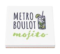 sous Verre en céramique - Métro Boulot Mojito Apéro Rhum Cocktail - 1 unité (100 x 100 mm)
