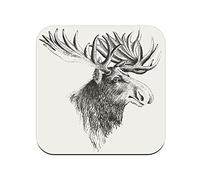 sous Verre en liège - Dessin Tête d'Élan Animaux de la Forêt Canada Hiver - Lot de 6 (95 x 95 mm)