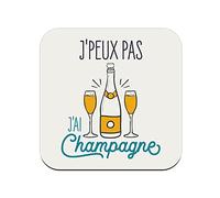 sous Verre en liège - J'Peux Pas J'Ai Champagne Vin Alcool Apéro Fete - Lot de 6 (95 x 95 mm)