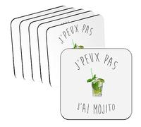 sous Verre en liège - J'Peux Pas J'Ai Mojito Humour - Lot de 6 (95 x 95 mm)