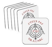 sous Verre en liège - J'Peux Pas J'Ai Tir à l'arc Archer Cible Fleche - Lot de 6 (95 x 95 mm)