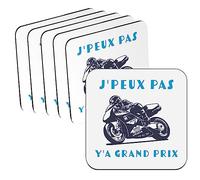 sous Verre en liège - J'Peux Pas Y'a Grand Prix Moto Course Mécanique GP - Lot de 6 (95 x 95 mm)