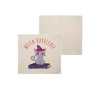 sous Verre en Lin - Witch Purrlease Cat Halloween Drawing Cute - 1 unité (100 x 100 mm)
